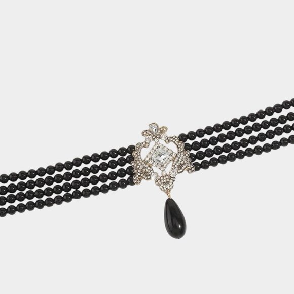 Multilayer Pearl Cluster Bib Elegant Choker Necklace Crystal Black Pearls - Picture 4 of 7